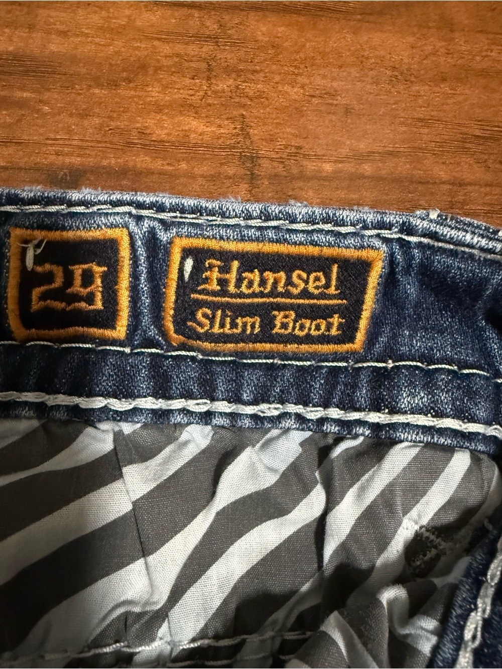 Rock Revival Hansel Slim Boot Jeans in Dark Blue with Gold Trim 29x34